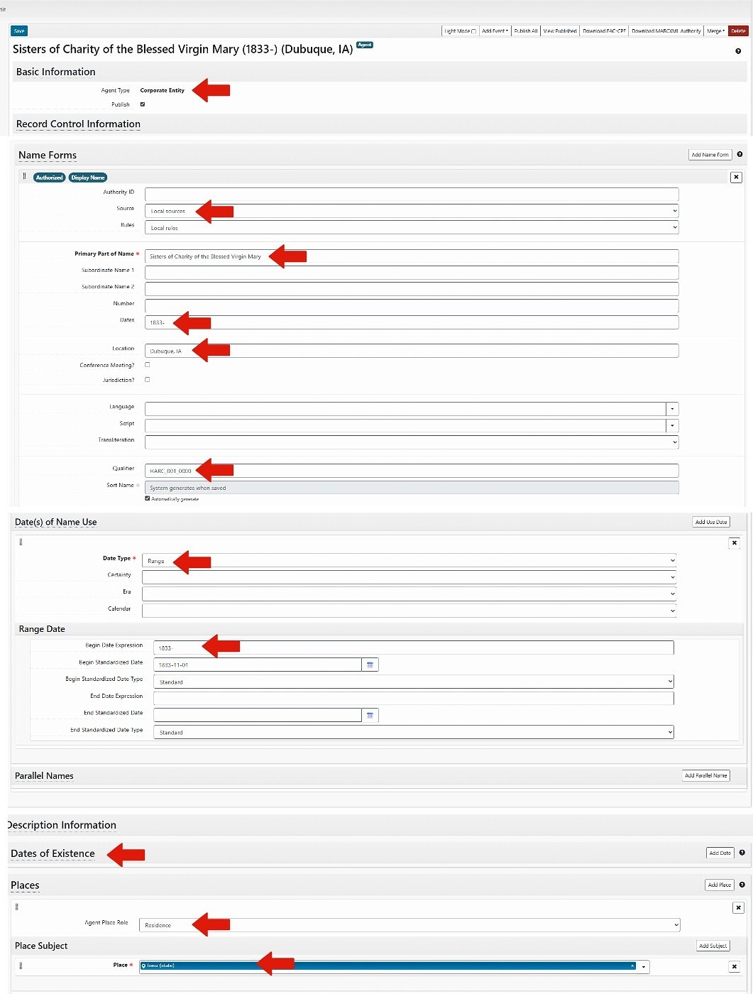 Agent form fields in ArchivesSpace